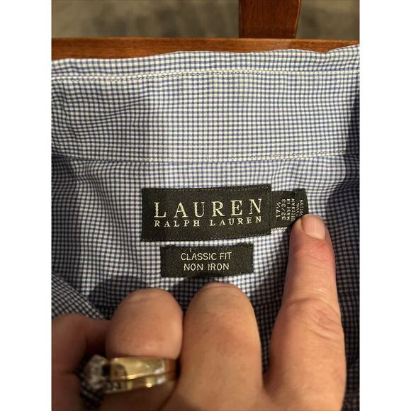 Lauren Ralph Lauren Men's Size 17.5 32/33 Blue White Check Shirt Button Down - Picture 2 of 5